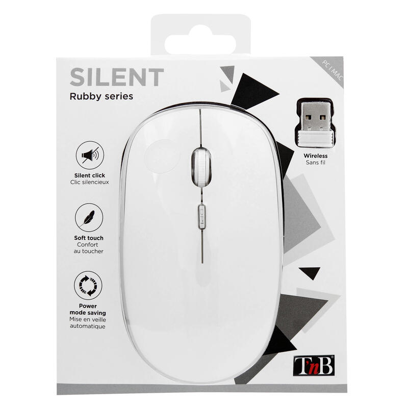 Tnb Rubby - Ratón Óptico Inalámbrico Silencioso 1600 Dpi - Blanco/Plateado