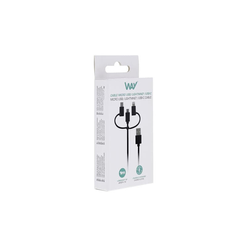Tnb Way - Usb/Micro Usb 3 En 1 - Usb-C - Cable De Carga Y Sincronización Lightning De 1 M - Negro