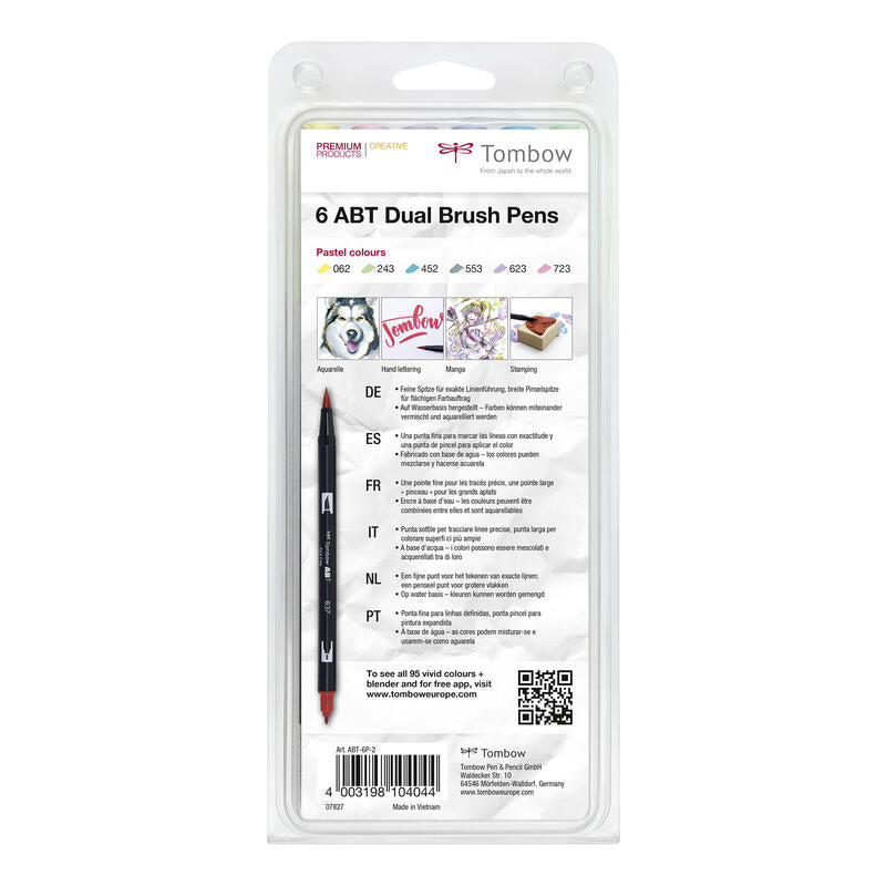 Tombow Estuche 6 Rotuladores Abt Dual Brush Doble Punta Fina/Pincel C/Surtidos Pastel