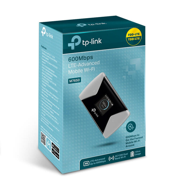 Tp-Link Router Wifi Movil 4g M7650 600mb Ranura Para Sim Bateria 3000mah Tarjeta Microsd Pantalla Tft 1,4