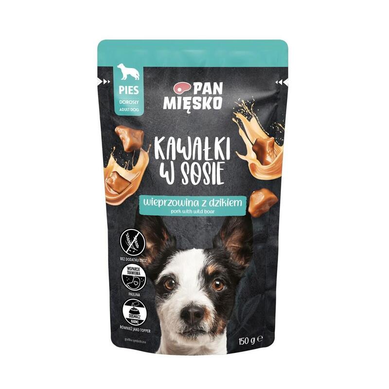 Trozos De Carne A La Sarten En Salsa De Cerdo Y Salvaje (Adultos) - Alimentación Húmeda Para Perro Al Vapor - 150g