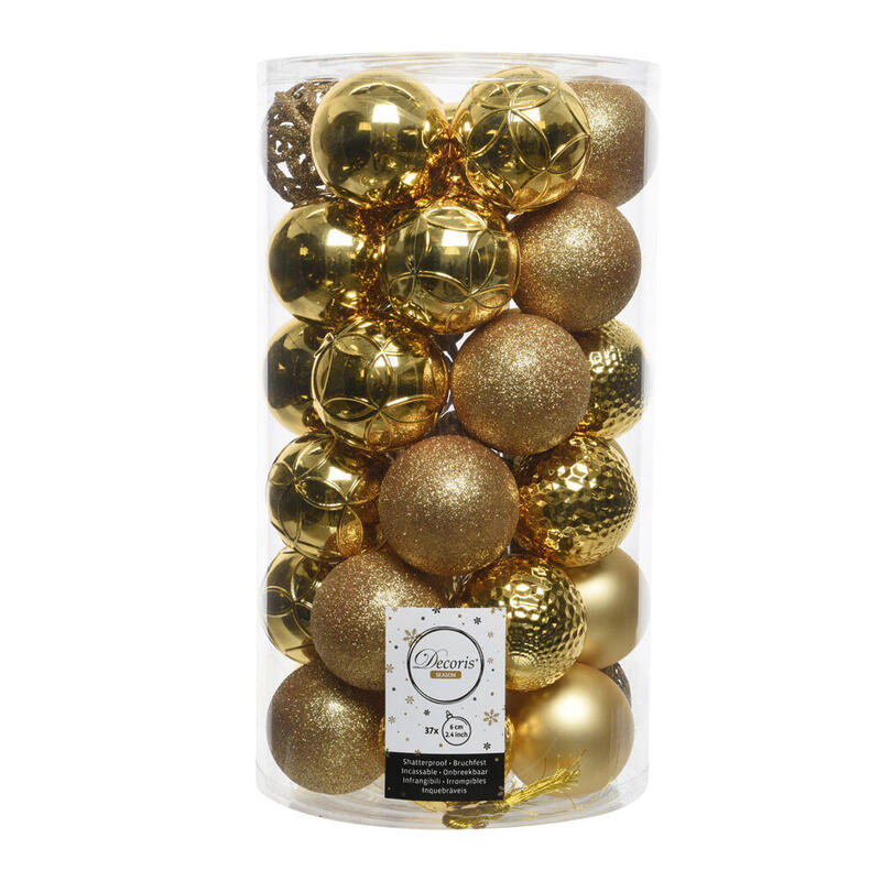 Tubo Con 37 Bolas Doradas Decorativas Para Arbol De Navidad Ø6cm