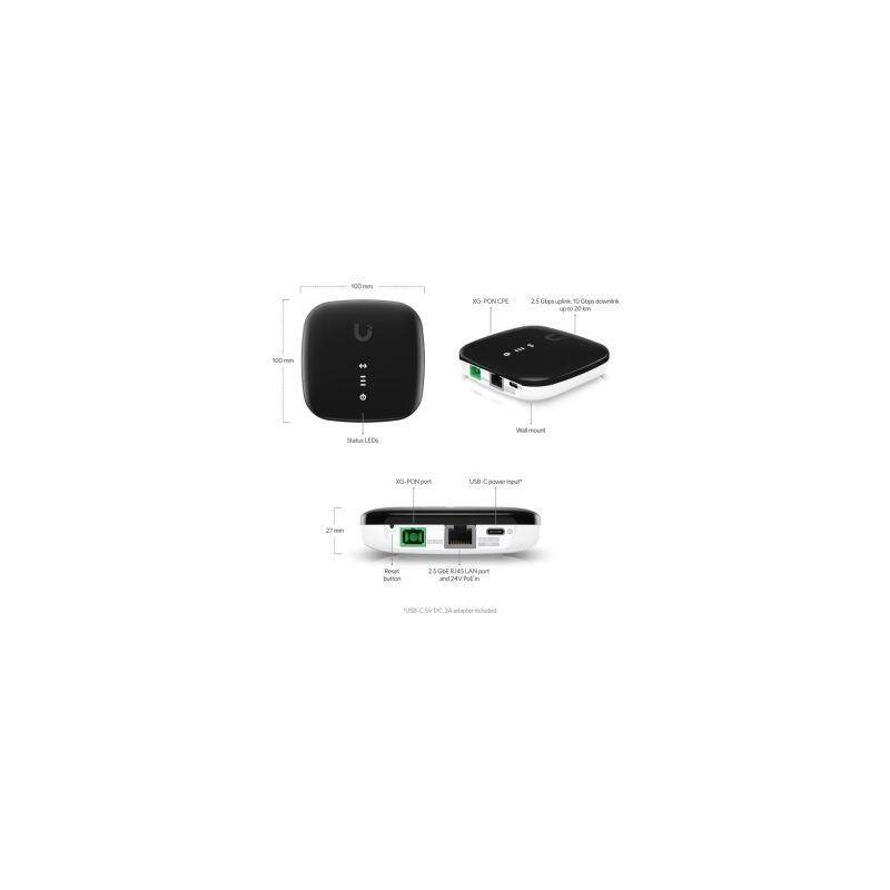 Ubiquiti Uisp-Fiber-Xg Terminal De Red Ó Ptica 1x 10gbps Xg-Pon Y 1x 2,5gb Rj45 Lan. Velocidad De Enlace Ascendente De 2,5 Gbps Y Descendente De 10 Gbps Hasta 20km. Compatible Con Uisp-Fiber-Olt-Xgs, N