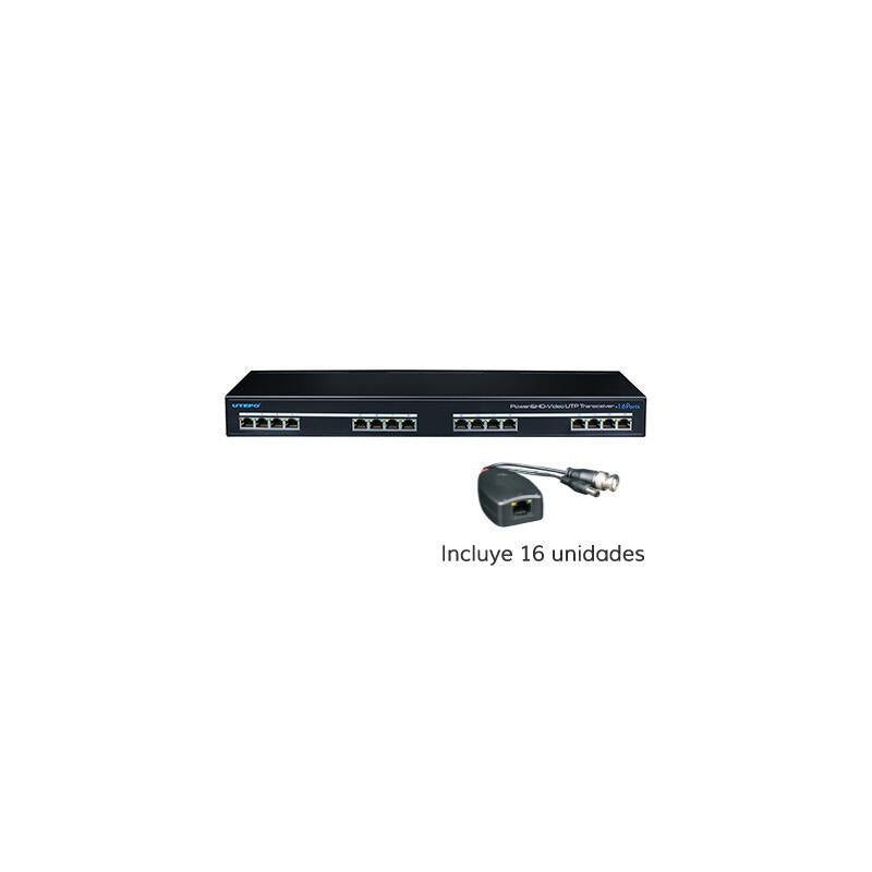Utepo Utp116pv-Hd2 Conversor Utp 16ch Vídeo 4en1 + Alimentación En Rack 19"
