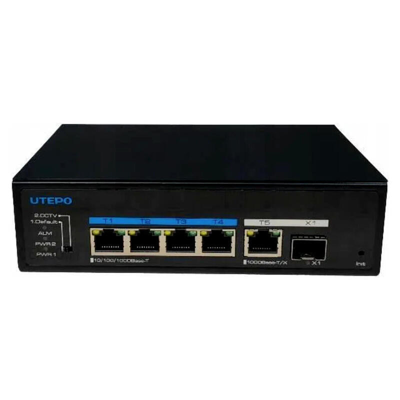 Utepo Utp6306ts-Psd-W Switch Poe++ 4 Puertos Gigabit + 1rj45 Uplink Gigabit + 1sfp Uplink Gigabit 802.3af/At/Bt 6kv Dc12v-57v(Amplia Gama)