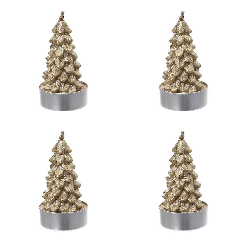 Vela De Cera En Forma De Árbol, Dorada, Ø4 X 7 Cm, Caja De 4 Uds