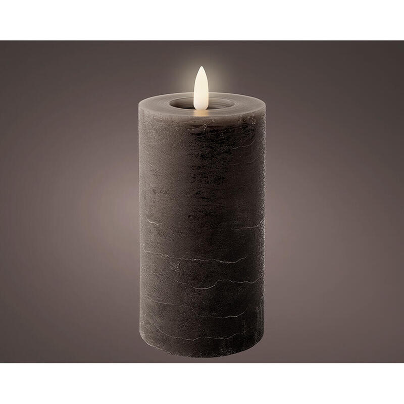 Vela De Cera Led Gris, Superficie Rústica, Ø7 X 15 Cm