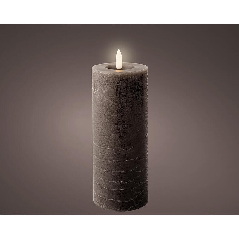 Vela De Cera Led Gris, Superficie Rústica, Ø7 X 19 Cm