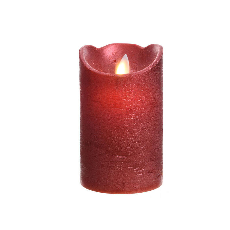 Vela Interior De Led Ø7,5x12,5cm Color Rojo.Acabado Metálico Luz Blanco Cálido