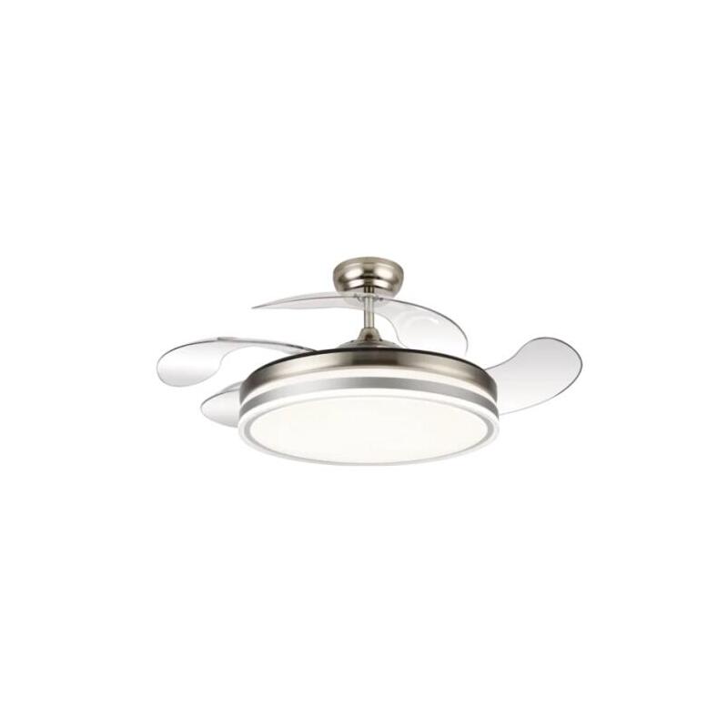 Ventilador Calima 2s Techo 900 Mm Mando A Distancia 6 Velocidades Luz Led Integrada Acabado En Nickel Satinado