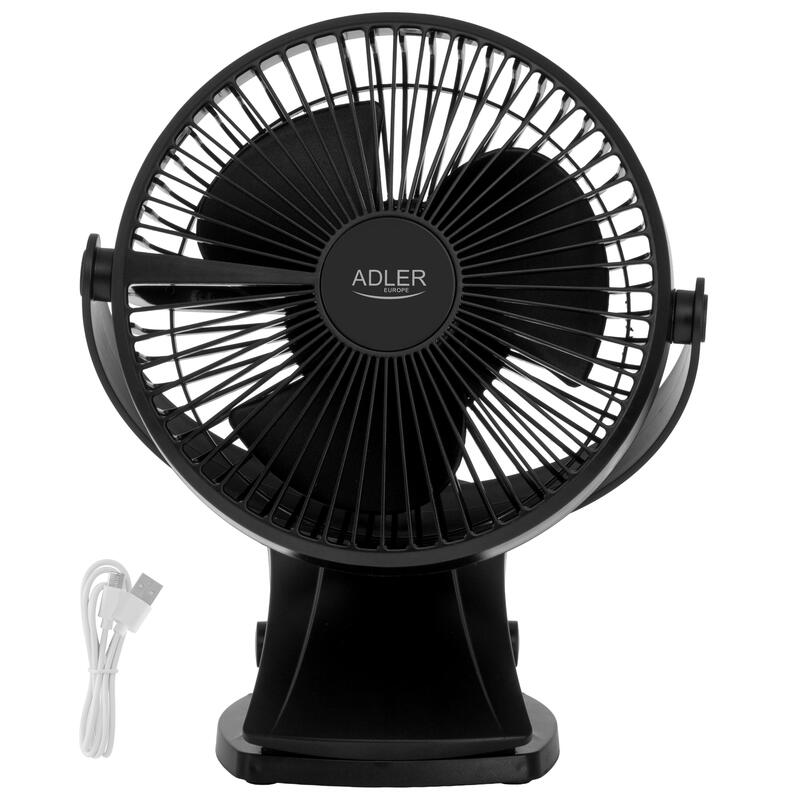Ventilador De Escritorio Recargable Adler Ad 7342 Con Clip, 15,5 Cm, Rotación De 360°, Usb-C, Negro