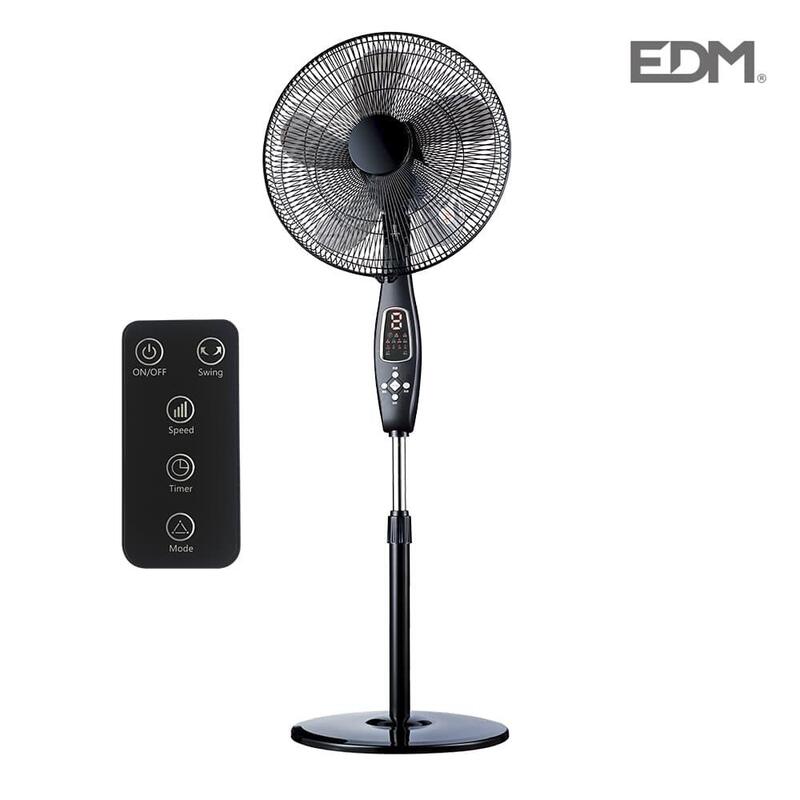 Ventilador De Pie Con Mando Negro 60w Ø Aspas 40 Cm Altura Regulable 110-130 Cm Edm