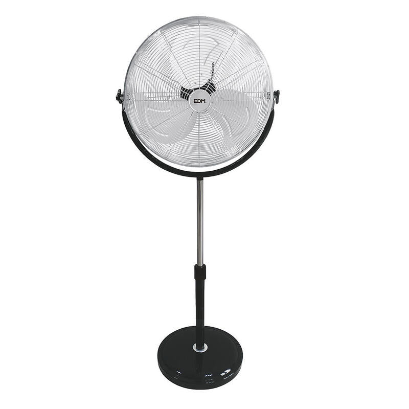 Ventilador De Pie Industrial, Con Base Circular. Cromado/Negro Potencia: 120w Aspas: Ø50cm Altura Regulable 118-148cm Edm