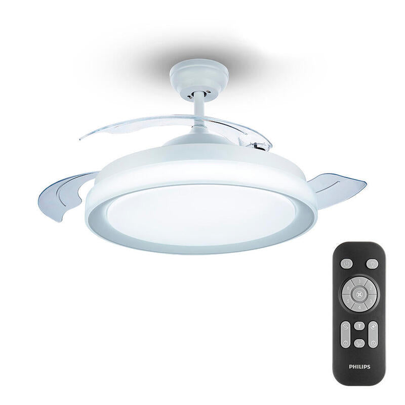 Ventilador De Techo De Led Modelo Atlas. Color Blanco. Potencia: 28+35w Aspas: Ø106cm Con Mando A Distancia Philips
