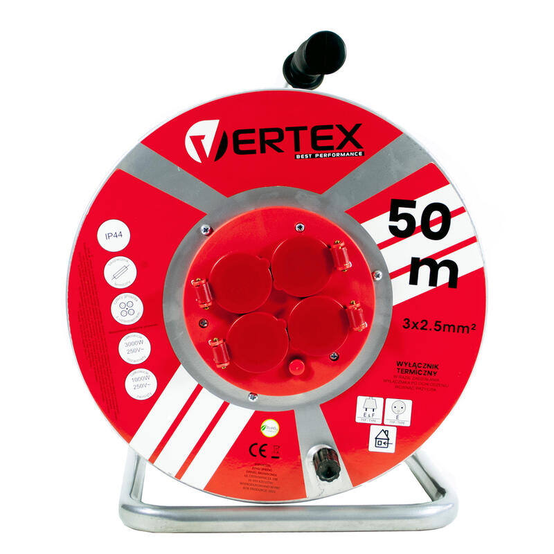 Vertex Pb50metal Extension Cable 50 M 3x2,5 Mm 3000 W Ip44 Rojo