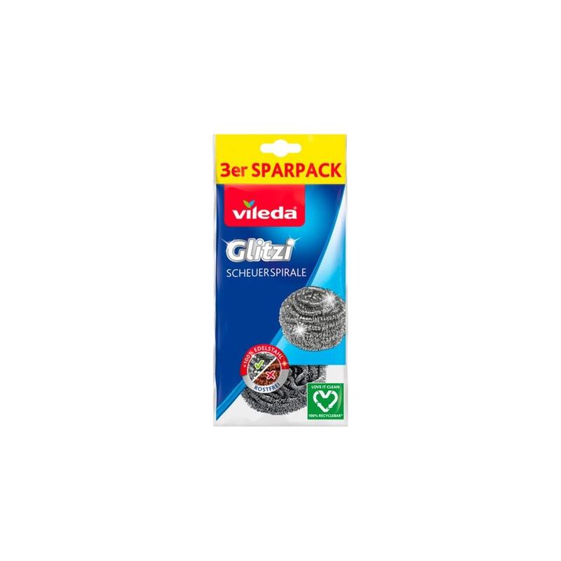 Vileda Glitzi Espiral Para Fregar, Juego De 3, Estropajo (Acero Inoxidable) 197