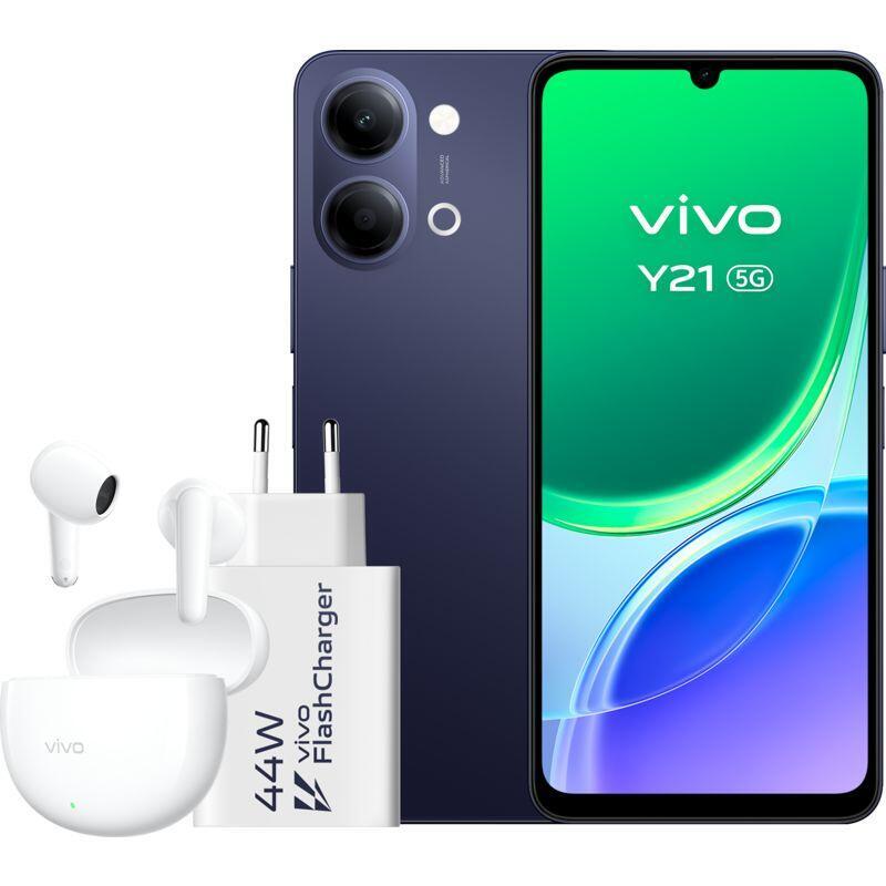 Vivo Y21 Negro 128 Gb 4 Gb Ram 5g 6.74" Hd+ Mediatek Dimensity 6300 6.500 Mah + Cargador Vivo 44w Flashcharger + Auriculares Vivo Buds Air3