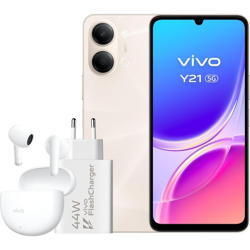 Vivo Y21 Oro 128 Gb 4 Gb Ram 6.74" Hd+ Mediatek Dimensity 6300 6.500 Mah + Cargador Vivo 44w Flashcharger + Auriculares Vivo Buds Air3