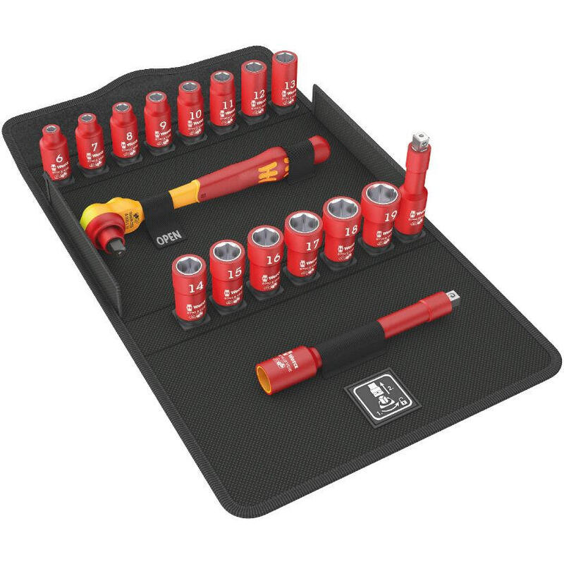 Wera 8100 Sb Vde 1 Juego De Enchufes 17 Pieza(S), Kit De Herramientas Rojo/Amarillo, Juego De Enchufes, 17 Pieza(S), Negro, Rojo, Mango De Carraca, 1 Pieza(S), 3/8"