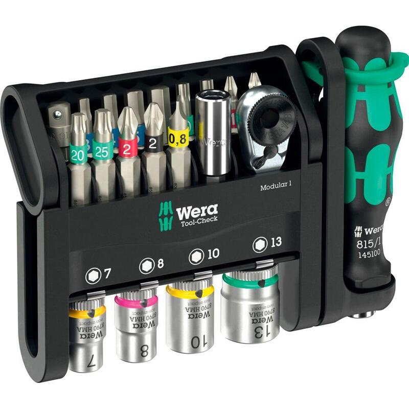 Wera Tool-Check Modular 1, Juego De Puntas Negro/Verde, 21 Piezas, Incluido Trinquete De Punta De 1/4" 05049000001