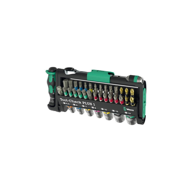 Wera Tool-Check Plus 1, Juego De Puntas Negro/Verde, 39 Piezas, Incluido Trinquete De Punta De 1/4" 05049055001
