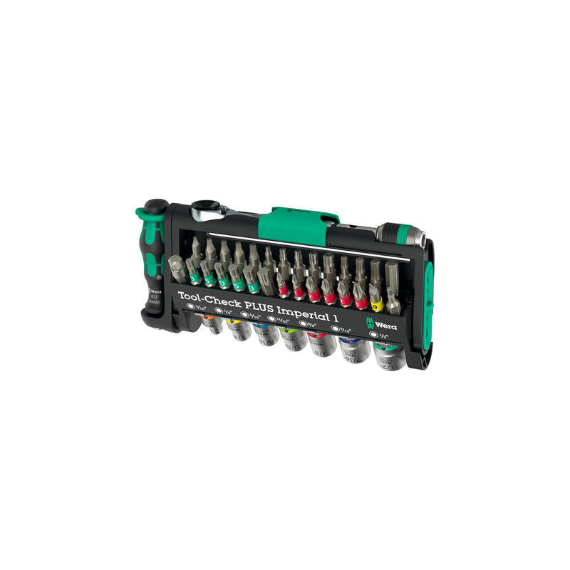 Wera Tool-Check Plus Imperial 1, Juego De Puntas Negro/Verde, 39 Piezas, Pulgadas, Incl. Trinquete De Punta De 1/4" 05049060001