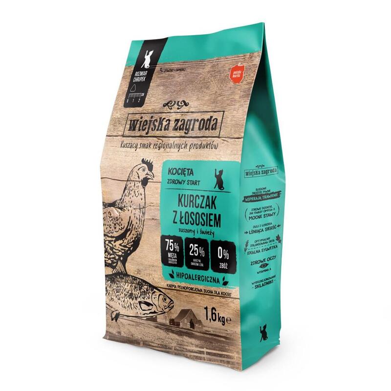 Wiejska Zagroda Pollo Con Salmón Para Gatitos - Alimento Seco Para Gatos - 1,6 Kg