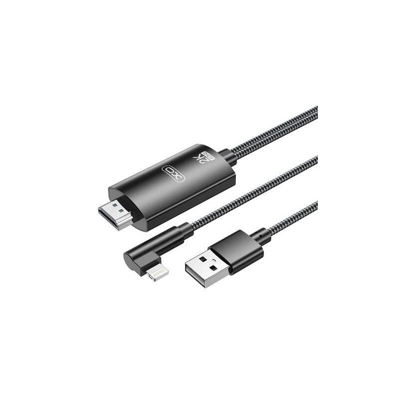 Xo Adaptador De Cable Lightning A Hdmi - Longitud De 1.8m - Soporte De Resolucion 2k(60hz)/1080p - Intercambio De Datos Y Audio - Fuente De Alimentacion Usb - Color Negro