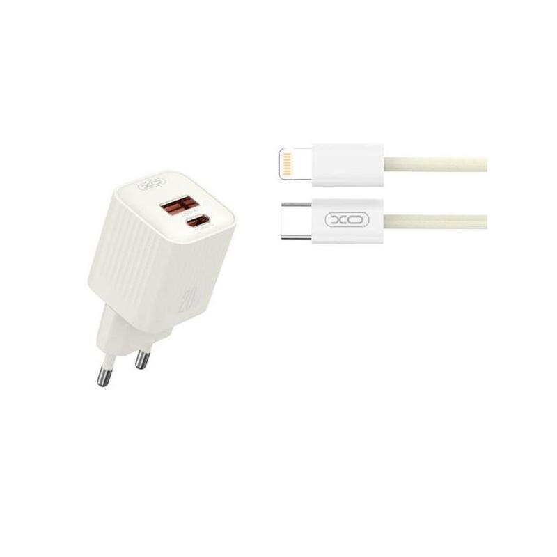 Xo L147 Cargador De Corriente 20w - Usb-A Y Usb-C - Carga Rapida - Incluye Cable Usb-C A Lightning - Blanco