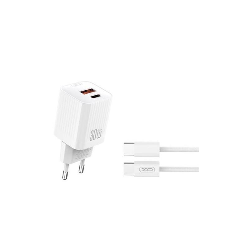 Xo L149 Cargador De Corriente 30w - Usb-A Y Usb-C - Alto Rendimiento - Incluye Cable Usb-C A Lightning - Blanco