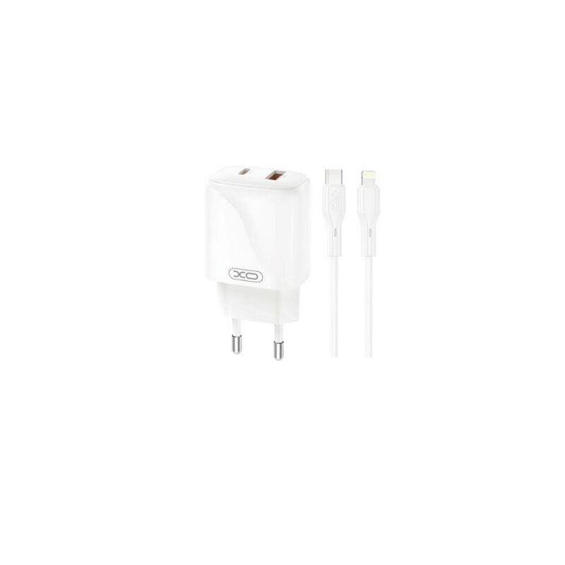Xo L158 Cargador De Corriente 20w - Usb-A Y Usb-C - Alto Rendimiento - Incluye Cable Usb-C A Lightning - Blanco