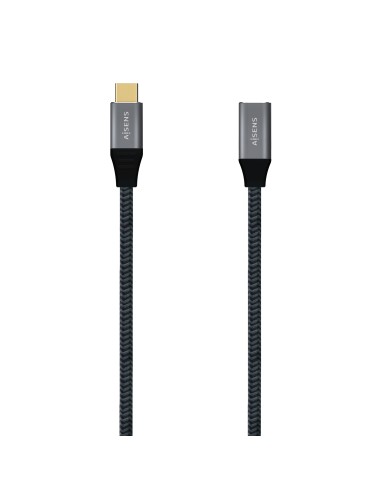Aisens Cable Alargador Usb 3.1 Tipo-c 20gbps 5a 100w Usb Tipo-c Macho Usb Tipo-c Hembra 1m Gris