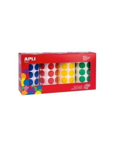 Apli Gomets Redondos 20mm  Caja 4 Rollos Colores Surtidos - 7080 Unidades-