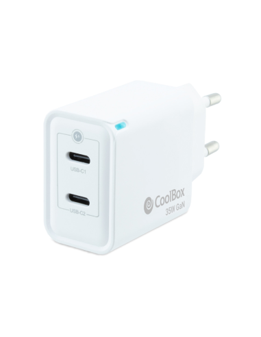 Coolbox Cargador Pared/viaje 3.0 Gan Usb-c/pd + Usb-c 35w Blanco Coolbox Máximo 35w/ 2xusb-c/ Quickcharge 3.0