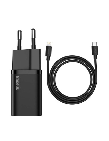 Cargador De Pared Baseus Con Cable Usb-c Para Rayos 1m 20w Tzccsup-b01 Negro