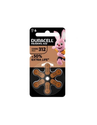 Pilas Para Audífonos Duracell Easy Tab 312  Zinc Air, 312, 1.4v Pack 6