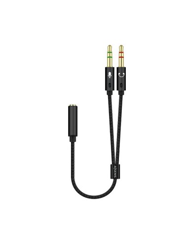 Aisens Cable Adaptador Audio Jack 3.5 4 Pines/h-2xjack 3.5 3 Pines/m - 25cm - Negro