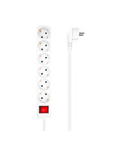 Aisens Regleta Multiple De 6 Tomas Con Interruptor Con Cable 3×1.5mm2 - 1.40m - Blanco