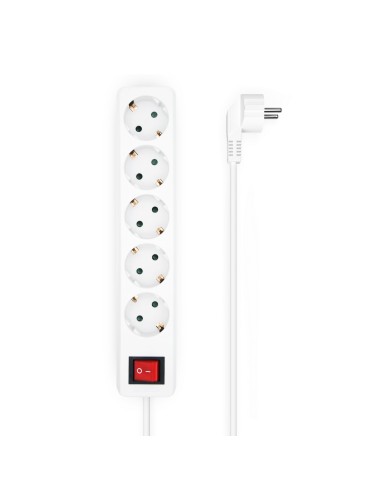 Aisens Regleta 5 Tomas Con Interruptor Con Cable 3×1.5mm2 - 1.4m - Blanco