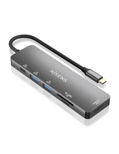 Aisens Usb-c Dock 6 En 1 - Usb-c A 1xhdmi - 2xusb-a - 1xusb-c Pd 100w - 1xsd - 1xmicro Sd - 15cm