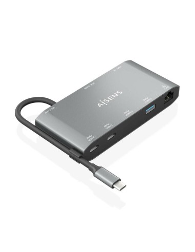 Aisens Usb-c Dock 8 En 1 - Usb-c A 1xhdmi - 1xvga - 1xrj45 - 2xusb-a - 2xusb-c 5g - 1xusb-c Pd - 20cm - Gris
