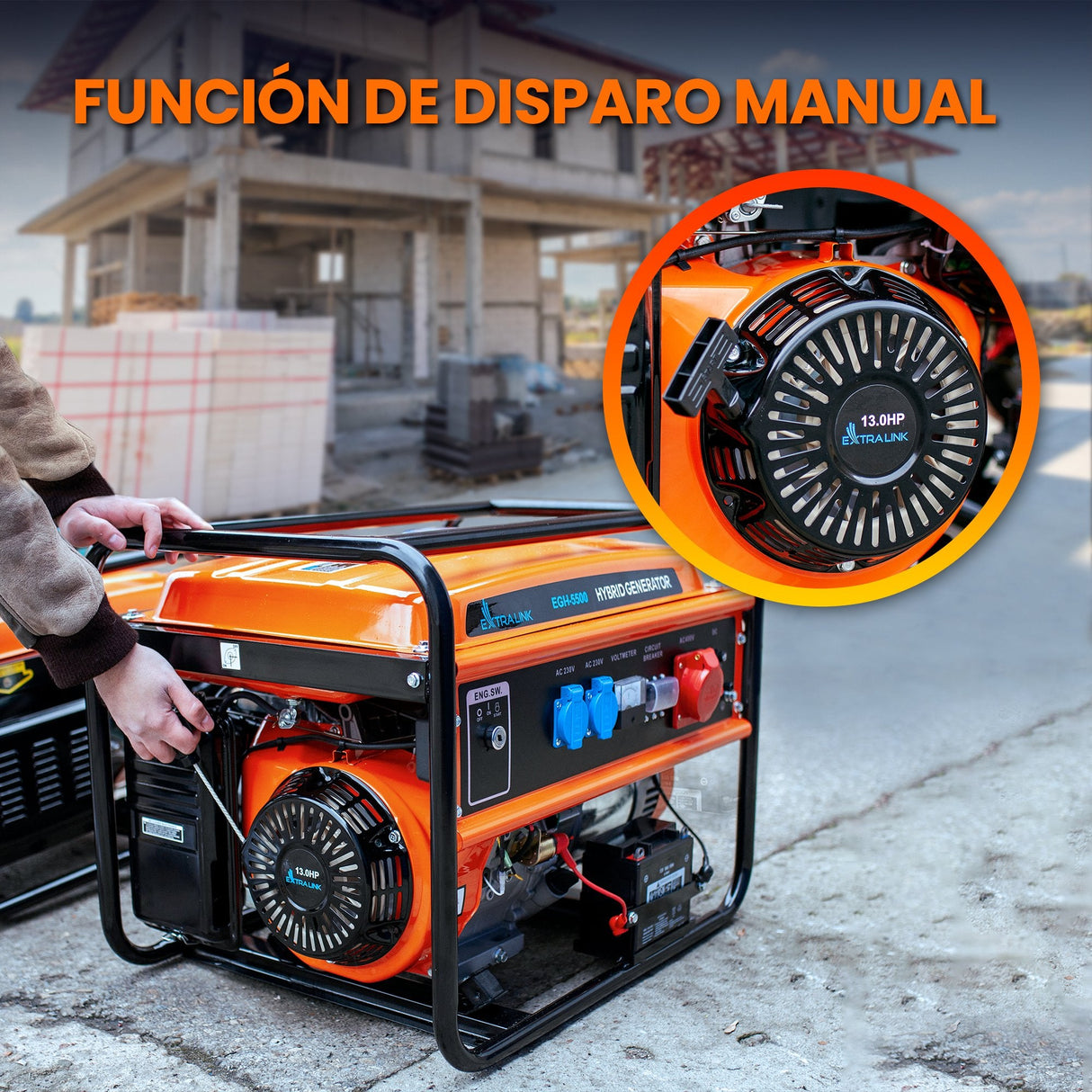Extralink Ex.30370 Motor-Generador 5000 W 25 L Gasolina Negro, Naranja