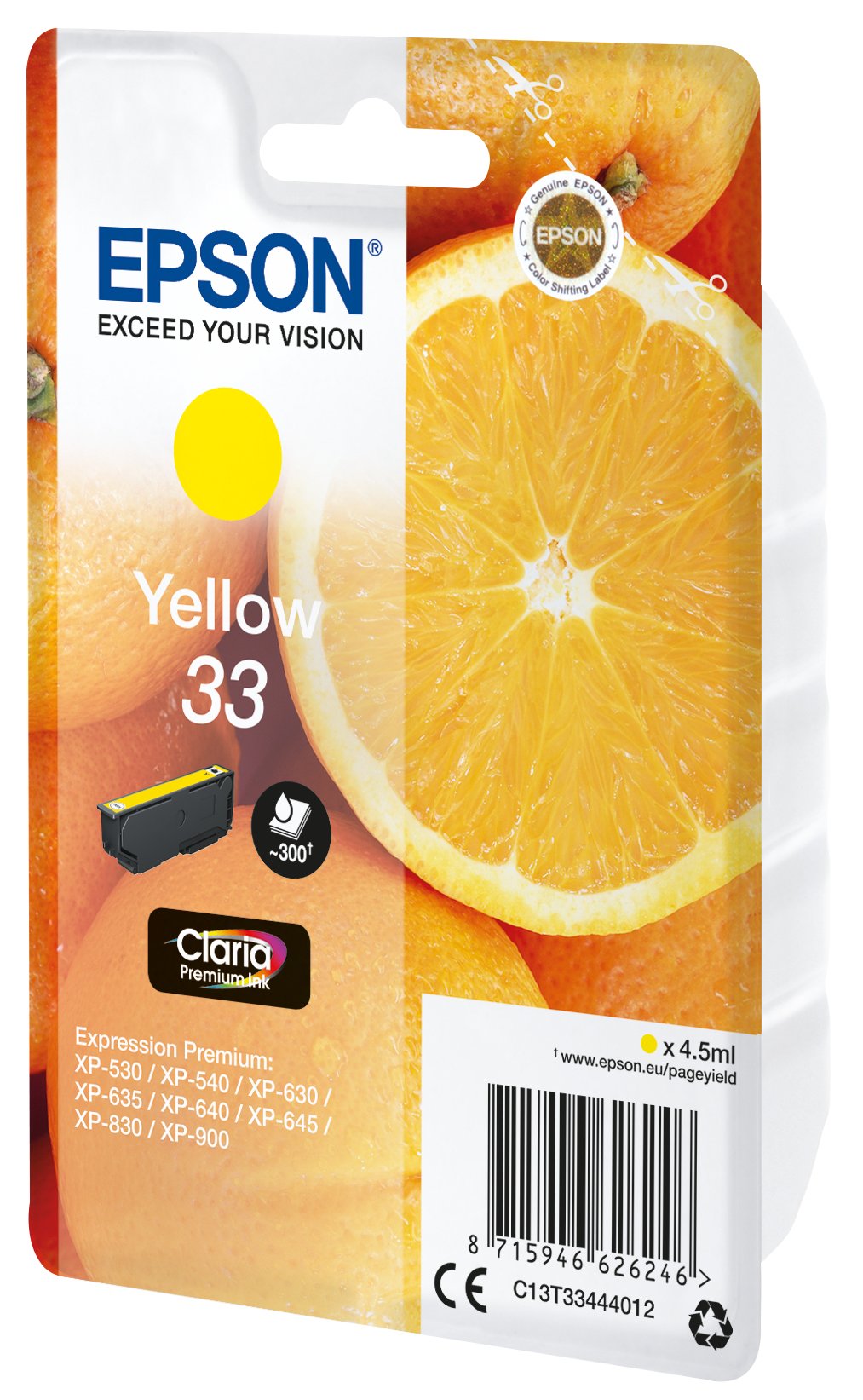 EAN 8715946626253 - Epson Oranges C13T33444022 cartucho de tinta 1 pieza(s) Original Amarillo imagen 1