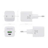 Aisens Cargador Gan 25w, 1xusb-C Pd3.0 Qc4.0, 1xusb-A Qc3.0, Blanco