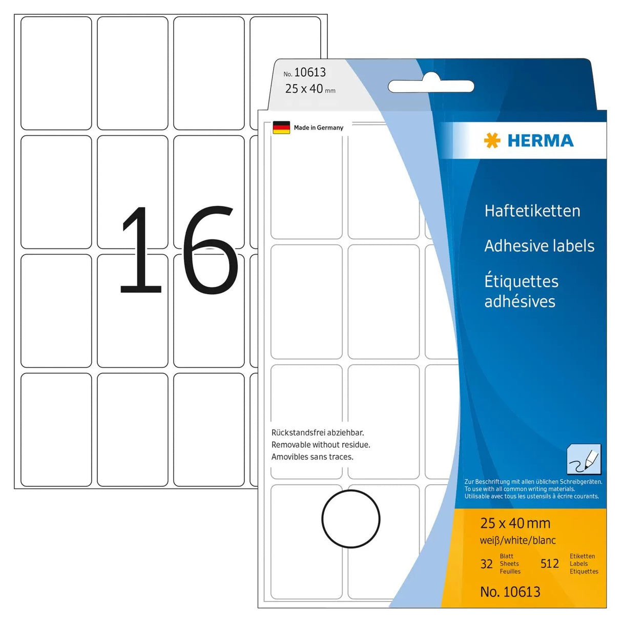 Herma 10613 Etiqueta Autoadhesiva Blanco Rectángulo Redondeado 512 Pieza(S)