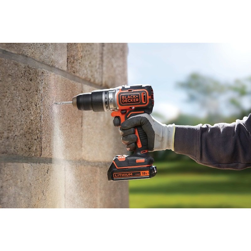 Taladro Percutor Inalámbrico Black+Decker Bl188k, 18 Voltios Negro/Naranja, Batería Li-Ion 1,5 Ah Bl188k-Qw
