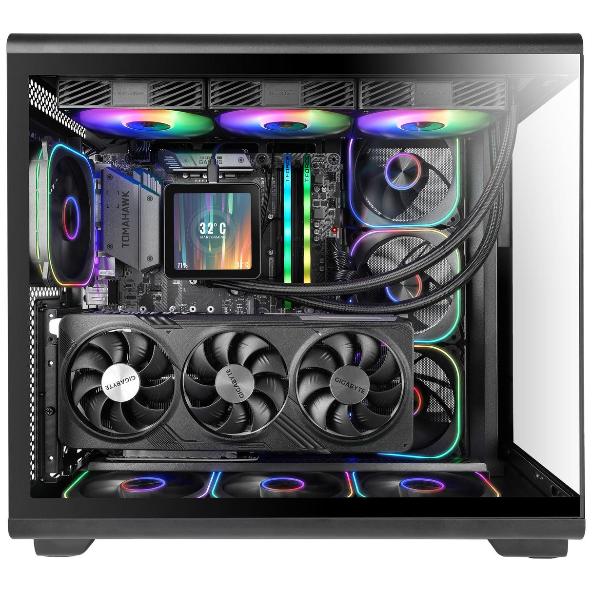 Caja Pc  Atx Mars Gaming Mc-Revmax Pantalla Lcd 11.8" Cristal Templado 4x Ventiladores Argb Negro