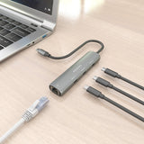 Aisens Dock Usb-C A Ethernet Gigabit + Hub 3xusb-C, Gris, 15cm