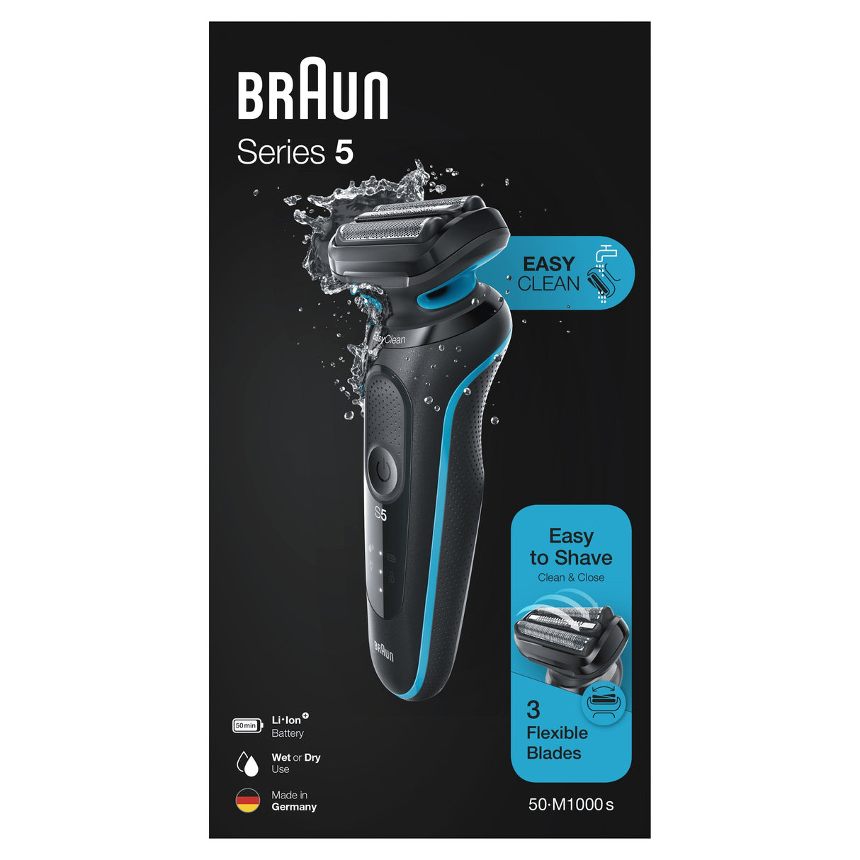 Afeitadora De Láminas Braun Series 5 50-M1000s Negro, Azul