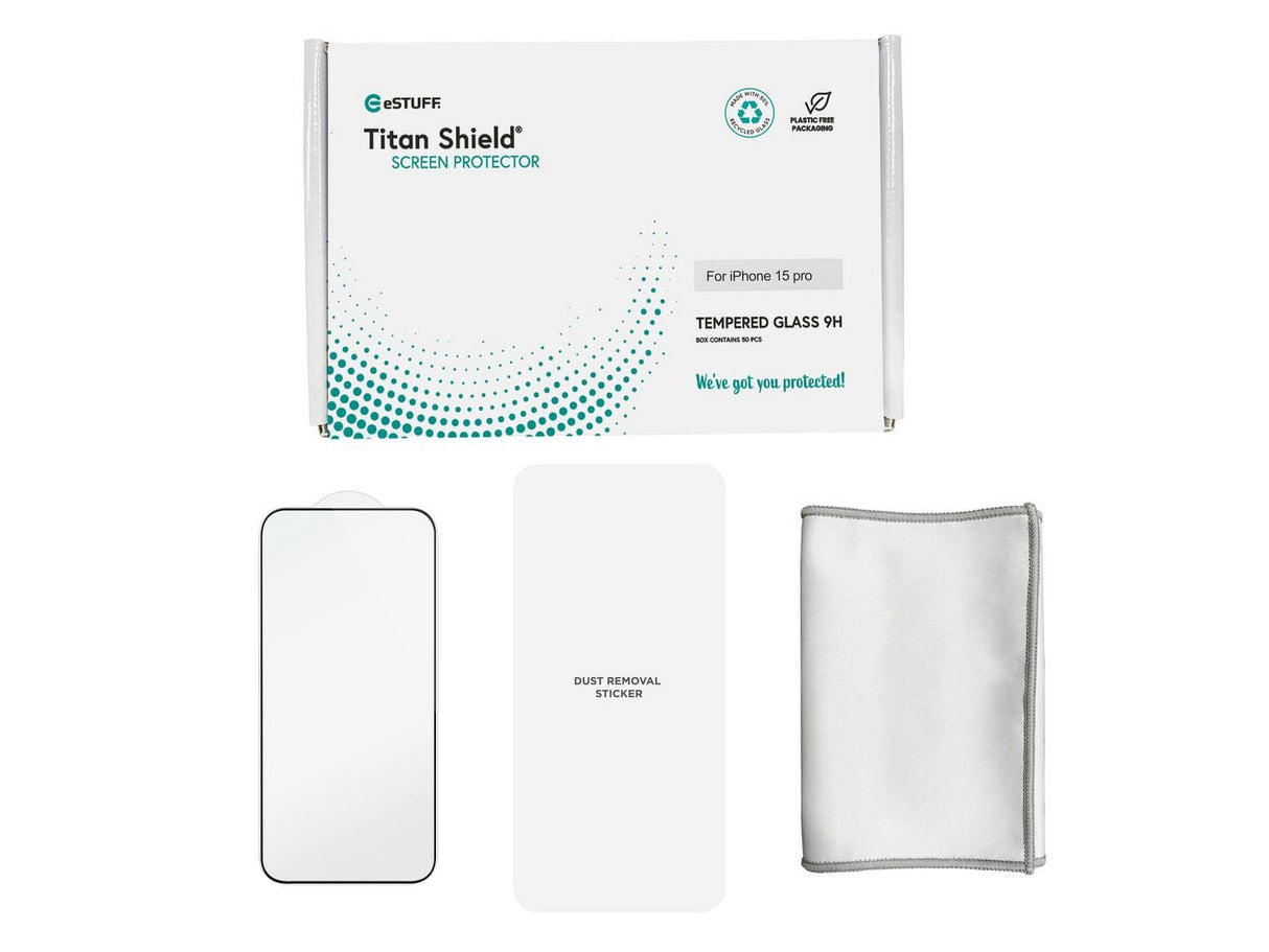 Cover For Infinite Apple Iphone 15 Pro - Black Full Cover Titan - Shield. Pro Set 50 Pcs Tempered Glass Screen Protector